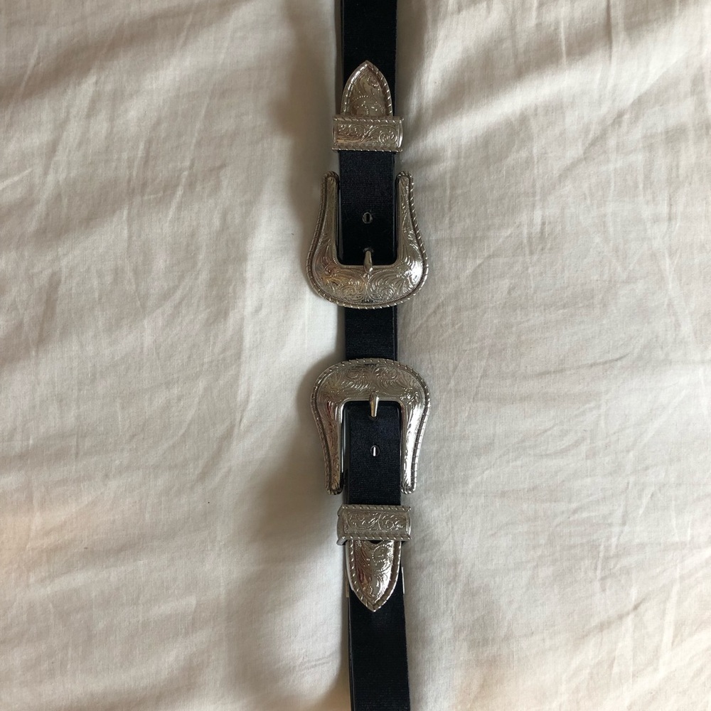 Black velvet western double buckle belt